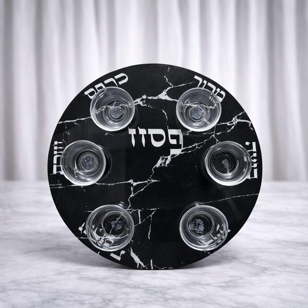 קערת פסח זכוכית מהודרת דגם שחור שיש