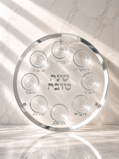 צלחת עגולה מהודרת סימנים לראש השנה -כסף