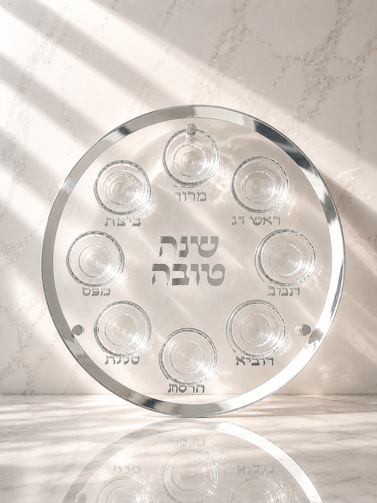 צלחת עגולה מהודרת סימנים לראש השנה -כסף