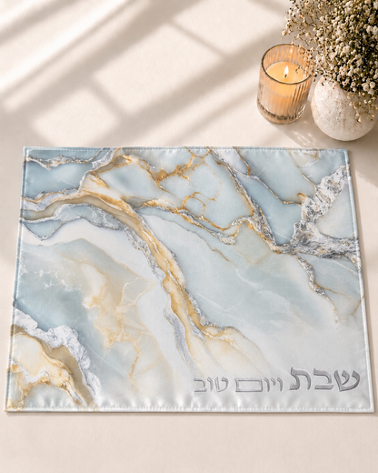 כיסוי לחלה מהודר כחול שיש ״שבת ויום טוב״
