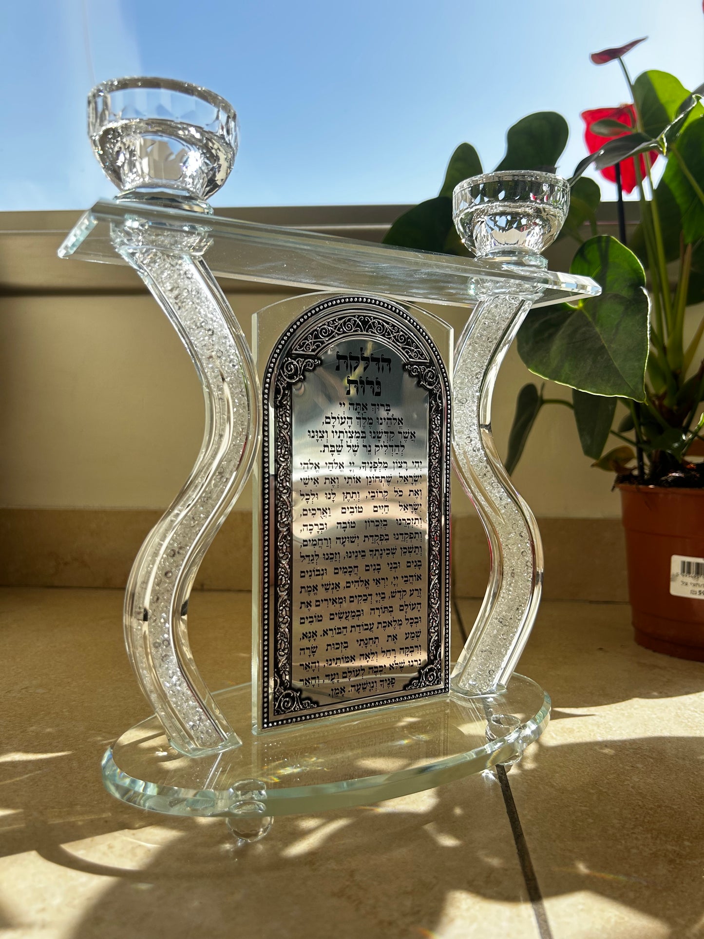 פמוטי קריסטל מהודרים עם פלקטה