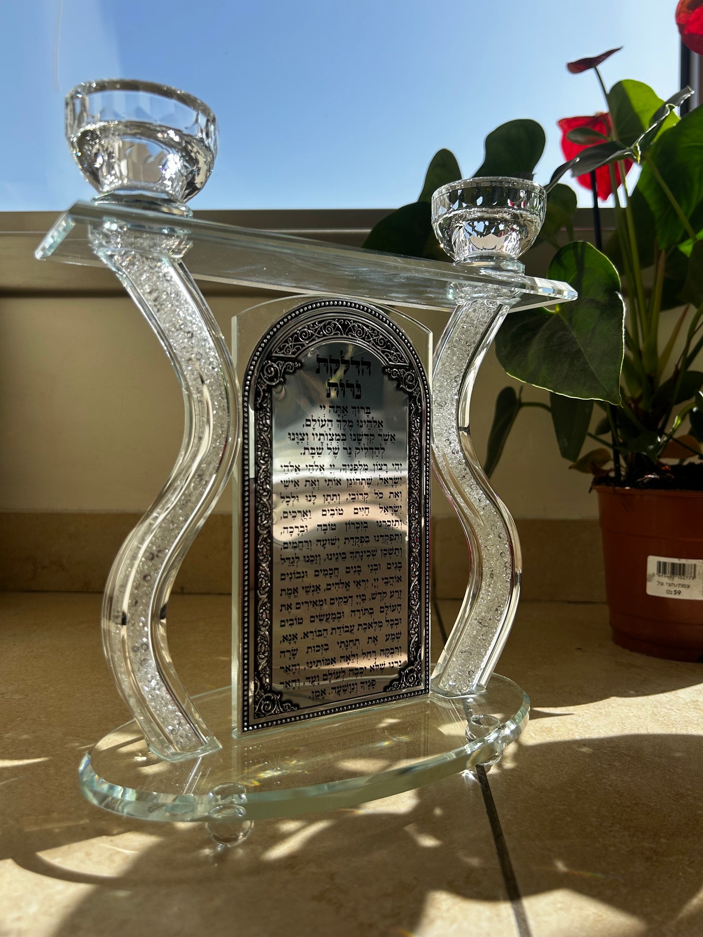 פמוטי קריסטל מהודרים עם פלקטה