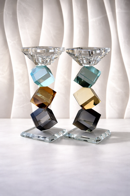 פמוטים לשבת קריסטל דגם ציבעוני