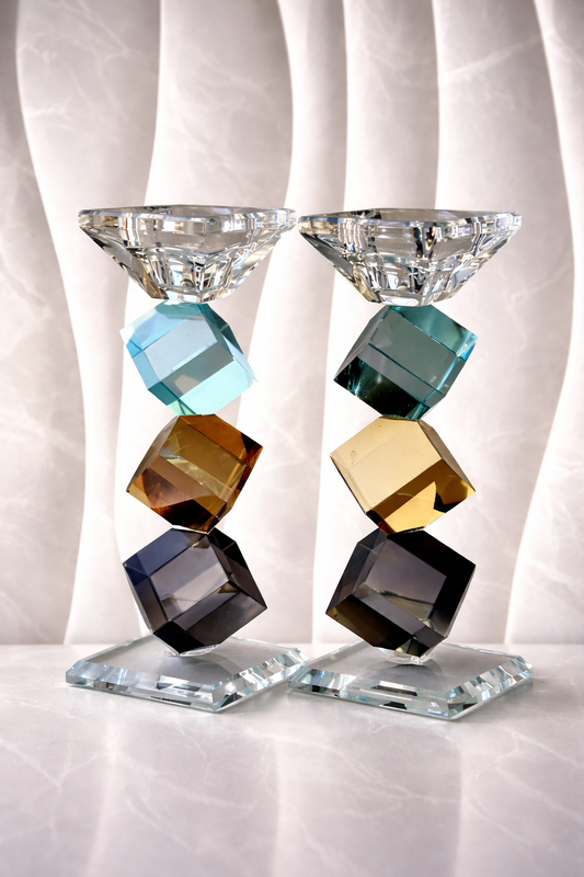 פמוטים לשבת קריסטל דגם ציבעוני