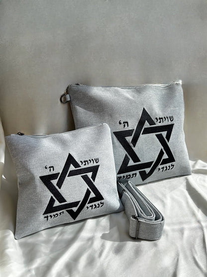 סט כיסויים לטלית ותפילין מהודר דגם מגן דוד