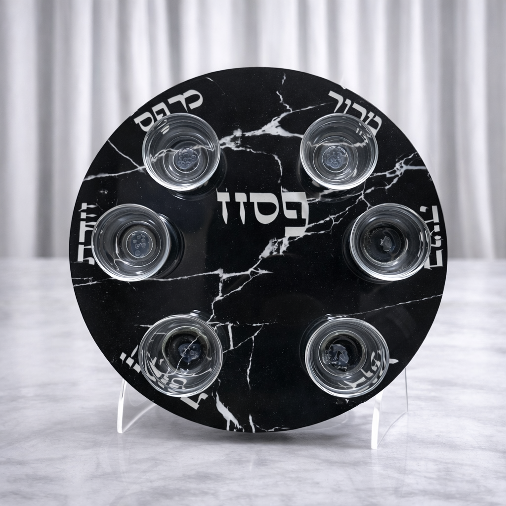קערת פסח זכוכית מהודרת דגם שחור שיש