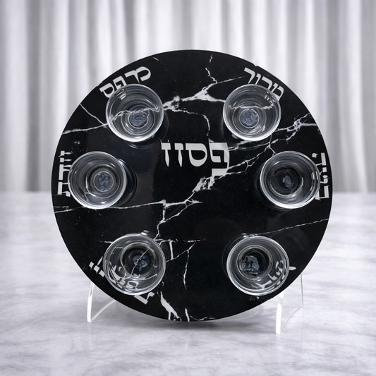 קערת פסח זכוכית מהודרת דגם שחור שיש
